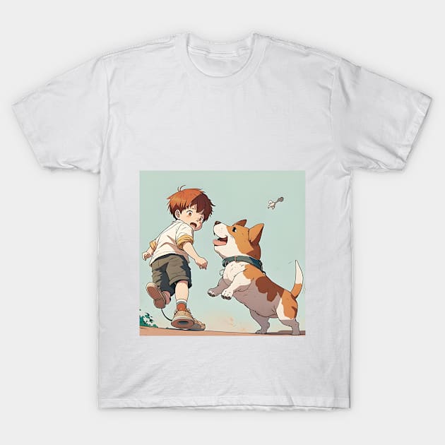 Capture the Joy of Childhood - Adorable Digital Download of a Funny Puppy Playing with a Kid T-Shirt by Leynee